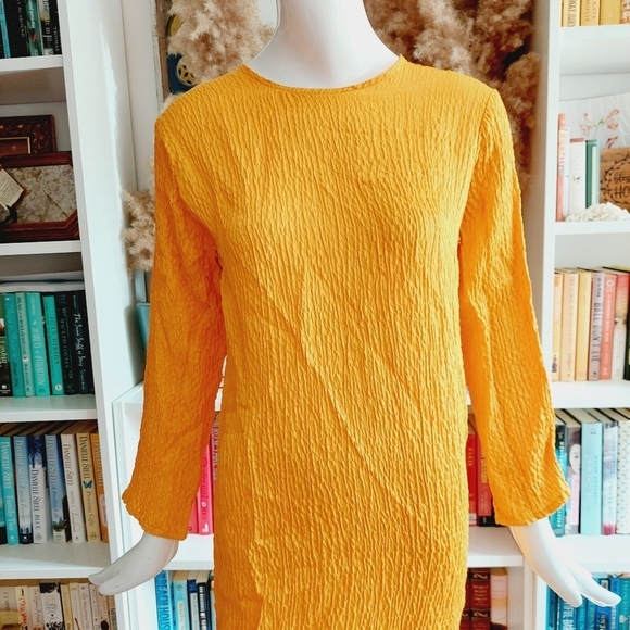 Topshop Premium Plisse Tie Back Orange Yellow Midi Summer Dress P1292 - Picture 3 of 12